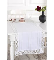 Beyaz Ajurlu Dantel Kenarlı 50x130 cm Runner