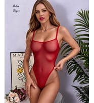 Intive Sugar Kırmızı Transparan İnce Ayarlanabilir Askılı Bodysuit/Gecelik