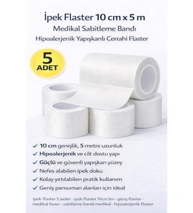 İpek Flaster 10 cm x 5 m 5 Adet Medikal Sabitleme Bandı Hipoalerjenik Yapışkanlı Cerrahi Flaster