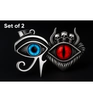 voyageaccessory Paslanmaz Çelik 2’li Göz Kolye Seti Mavi Eye of Horus ve Kırmızı Şeytan Gözü Kolye