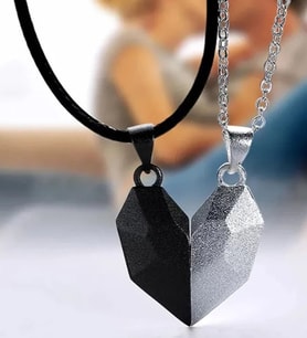 Mıknatıslı Çift Kalpli Kadın Erkek Sevgili Kolyesi Ruh Eşi bbk30 (Metal)
