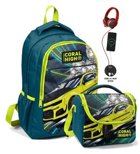 Coral High Erkek Çocuk Okul Çantası ve Beslenme Çantası Seti - Nefti Sarı Araba