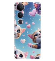 Vivo V50 Lite Kılıf Boutique Baskılı Resimli Kalp ve Kedi Pcode -035