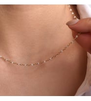 14 Ayar Altın Kaplama Rose Kuvars Ham Değerli Taş Gümüş Choker- CNS00637 (Pembe-Beyaz)
