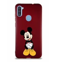Samsung Galaxy A11 Soft Premier Kapak Mickey Mouse-A Tasarımlı Silikon Kılıf - Mürdüm (Şeffaf)