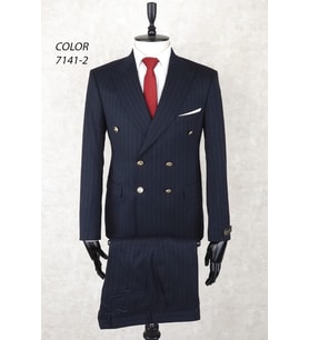 Kruvaze Metal Düğme Geniş Sivri Yaka Slim Fit Çift Yırtmaç Lacivert Drop 6 Takım Elbise