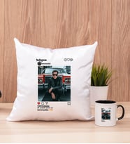 Kişiye Özel İnstagram Tasarım Fotoğraflı Kare Yastık ve Siyah Kupa
