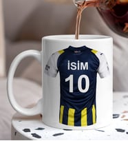Kişiye Özel Sarı Lacivert Taraftar Forma Numarası Ve İsim Tasarımlı Baskılı Kupa Bardak
