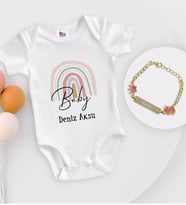 BK Kids Kişiye Özel Baby Tasarımlı Beyaz Bebek Body Zıbın ve Kız Bebek Künyesi Hediye Seti-1