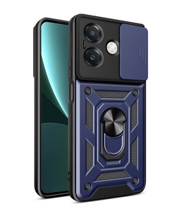 Oppo A3 Uyumlux Kılıf Magnetik Standlı Kamera Korumalı Zore Sürgülü Vega Kapak (Mavi)