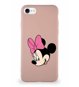 Apple iPhone SE 2022 Soft Premier Kapak Minnie Mouse-B Tasarımlı Silikon Kılıf - Pudra (Şeffaf)