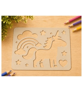 Alvera Unicorn ve Gökkuşağı Çizim Şablonu – 3D Baskı Desen Kalıbı - Bej