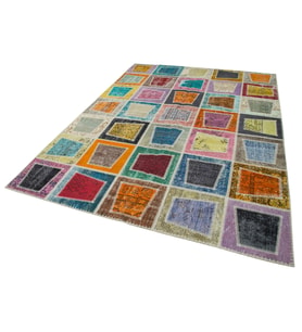 Gri Turuncu Patchwork Stil Geometrik Desenli El Dokuma Salon Halısı Mutfak Yatak Odası