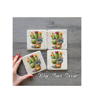 bilge tasarım Stone Decor Taş Bardak Altlığı 4'lü Set 10x10x1 Cm desenli