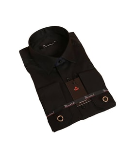 Siyah Rahat Kesim Micro Kumaş Kol Düğmeli Regular Fit Erkek Gömlek - 190-6