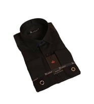 Siyah Rahat Kesim Micro Kumaş Kol Düğmeli Regular Fit Erkek Gömlek - 190-6