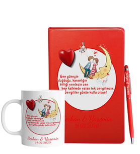 Sevgililer Gününe Özel Kırmızı Defter Kalem & Kupa Hediye Seti 22