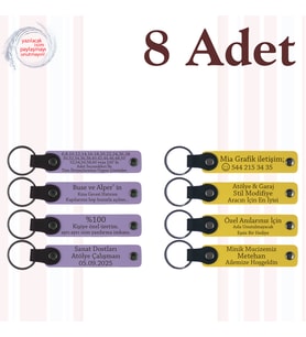 Mor Menekşe & Sarı, 8’li Set, Kişisel Mesajlı Deri Hediyelik, Aile Tatillerine Küçük Sürpriz