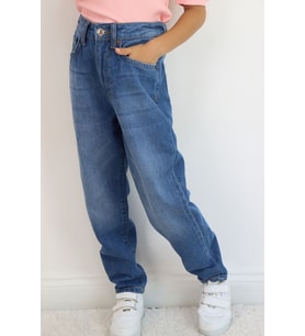 Breeze Kız Çocuk Jean Pantolon Cepli Düğmeli 9-14 Yaş, Mavi
