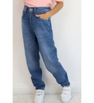 Breeze Kız Çocuk Jean Pantolon Cepli Düğmeli 9-14 Yaş, Mavi