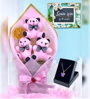 Büyük Boy Pembe Ayıcık Buketi & Kelebek Kolye  Sevgiliye Hediye Doğum Günü Hediyesi