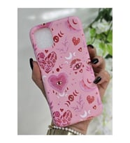 Iphone 11 Uyumlu Pembe Mistik Kalp & Ay Desenli İçi Kadife Sert Silikon Telefon Kılıfı