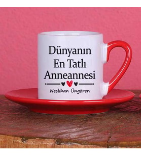 Anneanneye Hediye Kişiye Özel Dünyanın En Tatlı Anneannesi Tasarımlı İsimli Türk Kahvesi Fincan Takımı