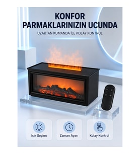 Mey İthalat® Dekoratif Şömine Görünümlü Nemlendirici Uzaktan Kumandalı Renkli LED Işıklı Difüzör