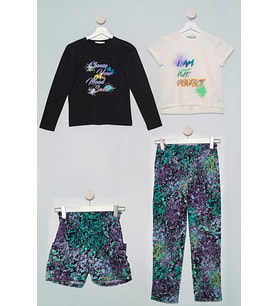 4'lü Batik Tshirt Pantolon Şort Siyah Takım