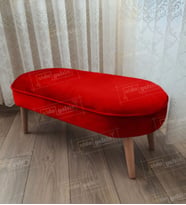 Ultra Lüks Oval Parrot Puf Ahşap Ayak (Kırmızı)
