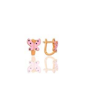 Gümüş rose pembe mineli kelebek çocuk küpesi SGTL12368ROSE