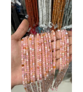 Pembe Kuvars Taşı Faset Küp Kesim 4x4mm Doğal Taş Dizi [AB]