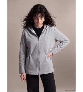 LCW Petite Gri Kapüşonlu Kadın Fermuarlı Sweatshirt