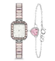 Forentina Pembe Baget Taşlı Kol Saati-Pembe Kalpli Bileklik Set PS4123