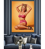 Pembe Elbiseli Pin-Up Güzeli Dekoratif Kanvas - Mdf Ahşap Tablo