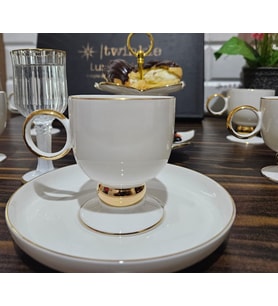 Twinkle Luxury Gold Bone Porselen Kahve Fincan Takımı 01Gld01 (Beyaz Gold)