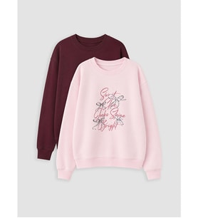 LCW Kids Pembe 2'li Bisiklet Yaka Baskılı Kız Çocuk Kalın Sweatshirt