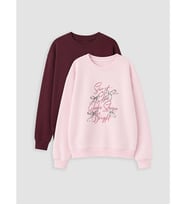 LCW Kids Pembe 2'li Bisiklet Yaka Baskılı Kız Çocuk Kalın Sweatshirt