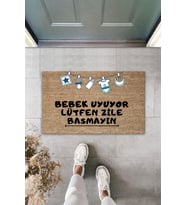 Bebek Uyuyor Lütfen Zile Basmayın Yazılı Dekoratif Kapı Önü Paspası 70x45 Cm