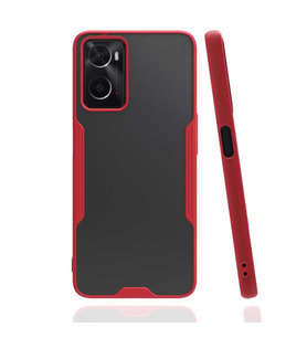 Oppo A96 4G Kılıf Kamera Korumalı Arkası Şeffaf Silikon (Kırmızı)