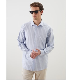 LCW Vision Mavi Regular Fit Kısa Kollu Çizgili Oxford Erkek Gömlek