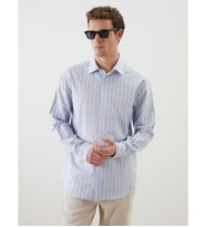 LCW Vision Mavi Regular Fit Kısa Kollu Çizgili Oxford Erkek Gömlek
