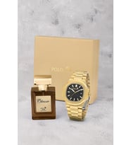 Polo Air Takvimli Premium Çift Klipsli Erkek Kol Saati Ve 55 ml Parfüm Seti Gold Siyah Renk ST-5025E5