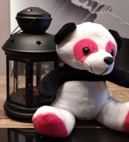 Pembe Gözlü Panda Peluş 17cm (Beyaz-Pembe)