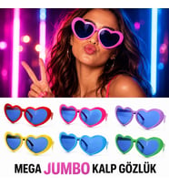 Mega Jumbo Kalp Parti Gözlüğü - Renkli 12 Adet