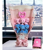 Sevimli Pembe Mavi Peluş Ayıcık Buketi