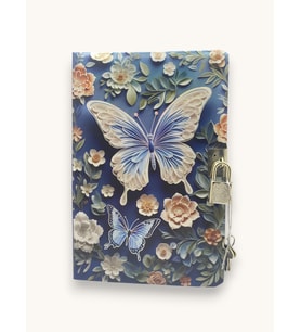 Mavi Büyük Kelebek 3D Görünümlü Hatıra Defteri (Günlük) Kilitli Defter 80 yaprak