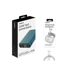 Celly PD 20W HIZLI ŞARJ 10000mAh Powerbank Bluetooth Kulaklık ve Type-c Şarj Kablosu HEDİYE (Karışık)