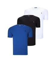 ÜÇLÜ SET T8568 DEWBERRY V YAKA ERKEK T-SHIRT-KOYU SİYAH-KAR BEYAZ-AÇIK SAX (Karışık)