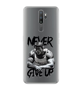 Oppo A5 2020 / A9 2020 Uyumlu Arnold Fitness Never Give Up Desenli Şeffaf Telefon Kılıfı